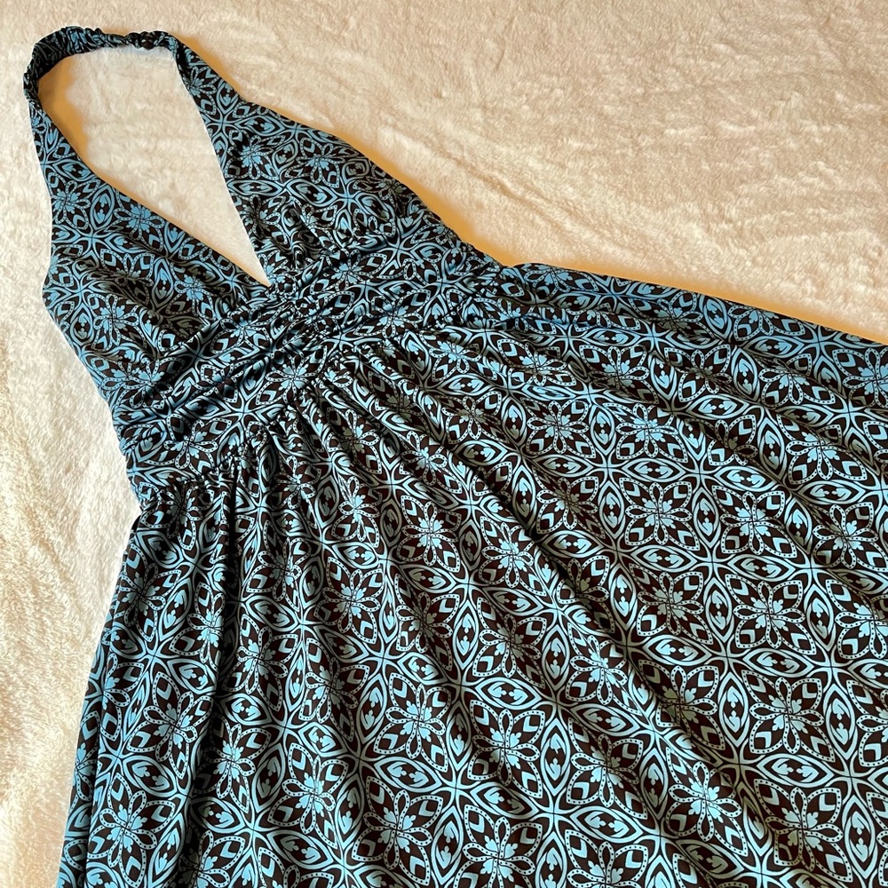 Janette Halter Neck Dress Womens Sz S, Black and Teal Floral.